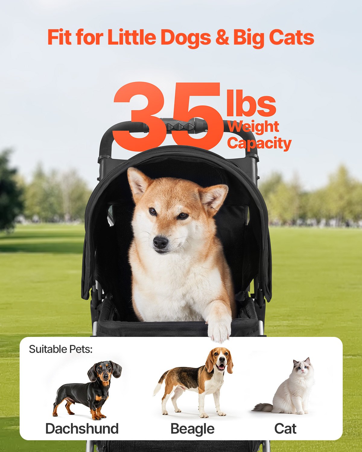 Pet Stroller Foldable 3 Wheels Dog Stroller with Brake, up to 35lbs