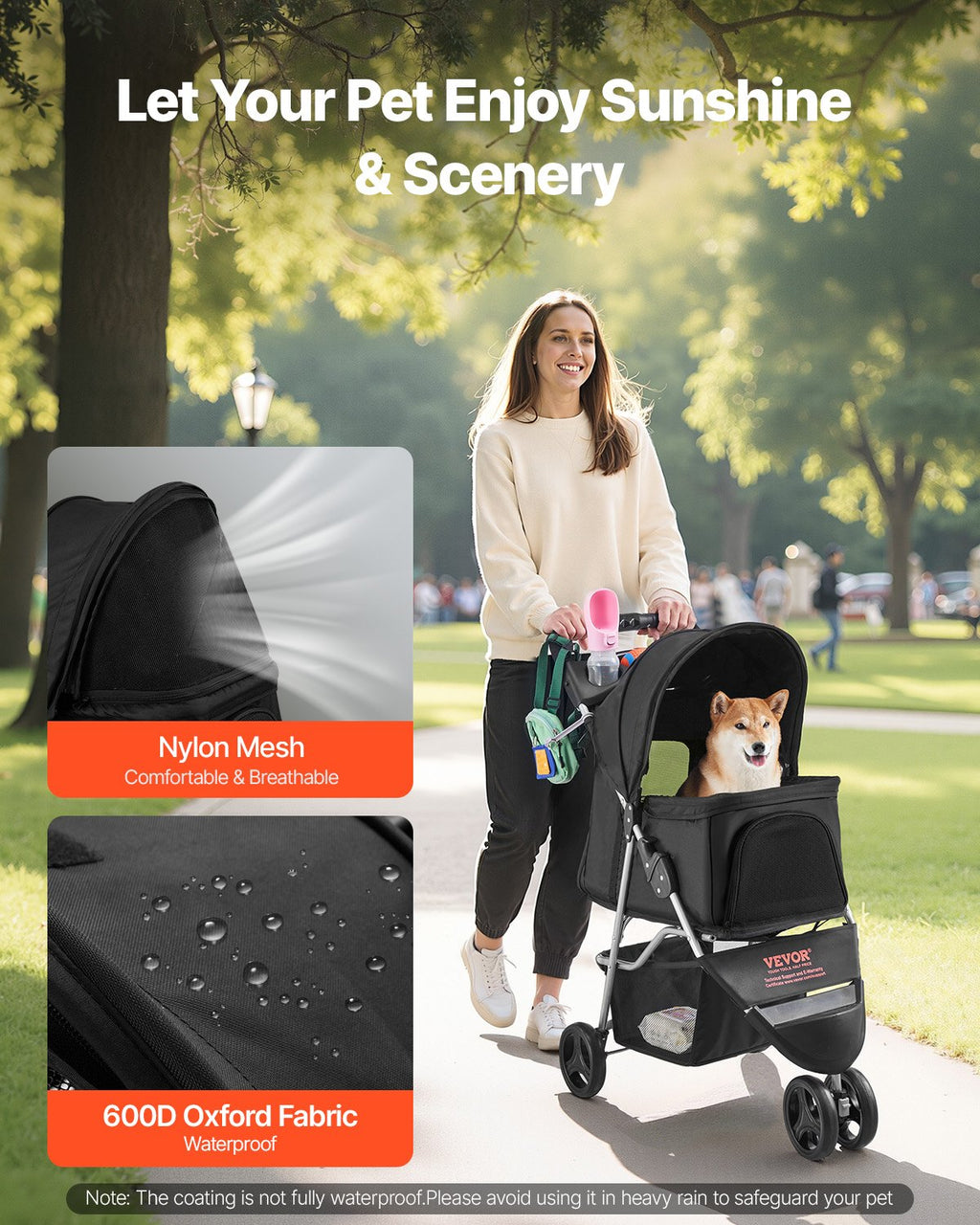 Pet Stroller Foldable 3 Wheels Dog Stroller with Brake, up to 35lbs