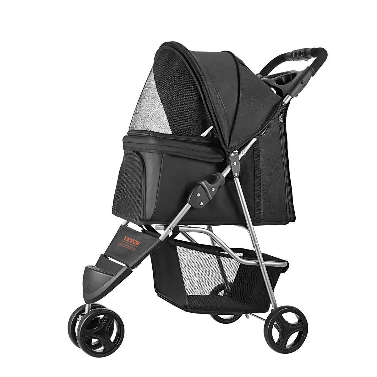 Pet Stroller Foldable 3 Wheels Dog Stroller with Brake, up to 35lbs